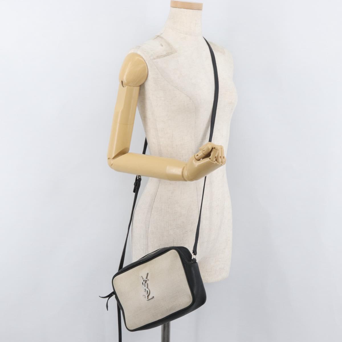 SAINT LAURENT Shoulder Bag Coated Canvas Silver Beige Auth bs35257