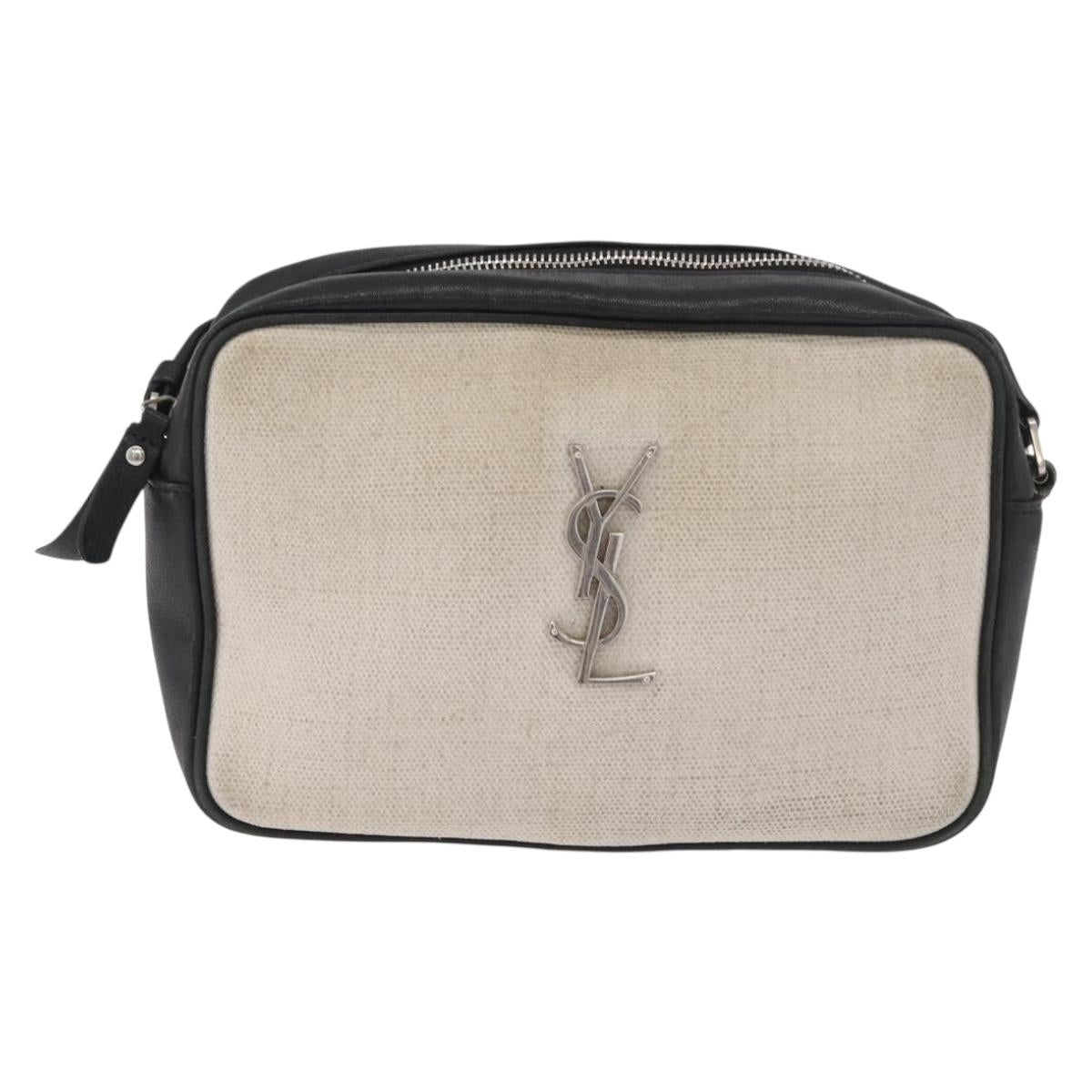 SAINT LAURENT Shoulder Bag Coated Canvas Silver Beige Auth bs35257