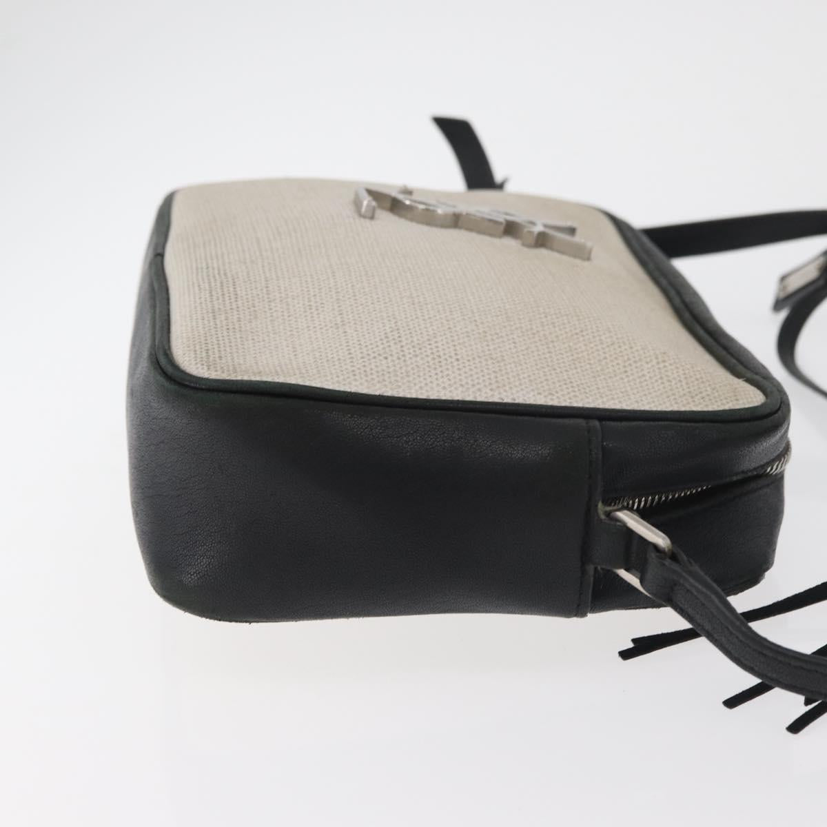 SAINT LAURENT Shoulder Bag Coated Canvas Silver Beige Auth bs35257