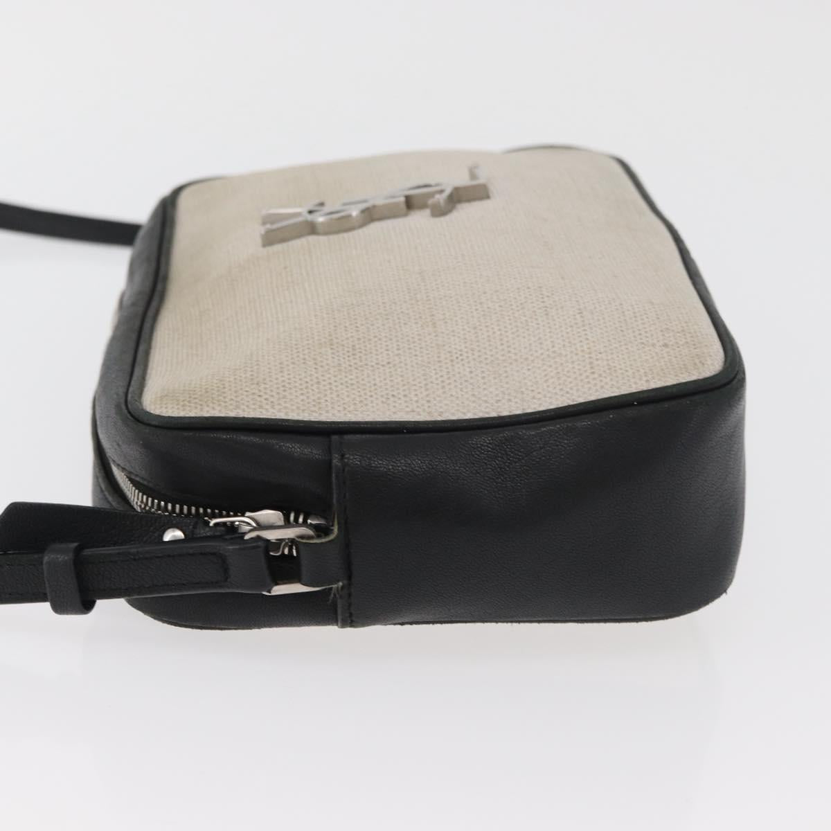 SAINT LAURENT Shoulder Bag Coated Canvas Silver Beige Auth bs35257