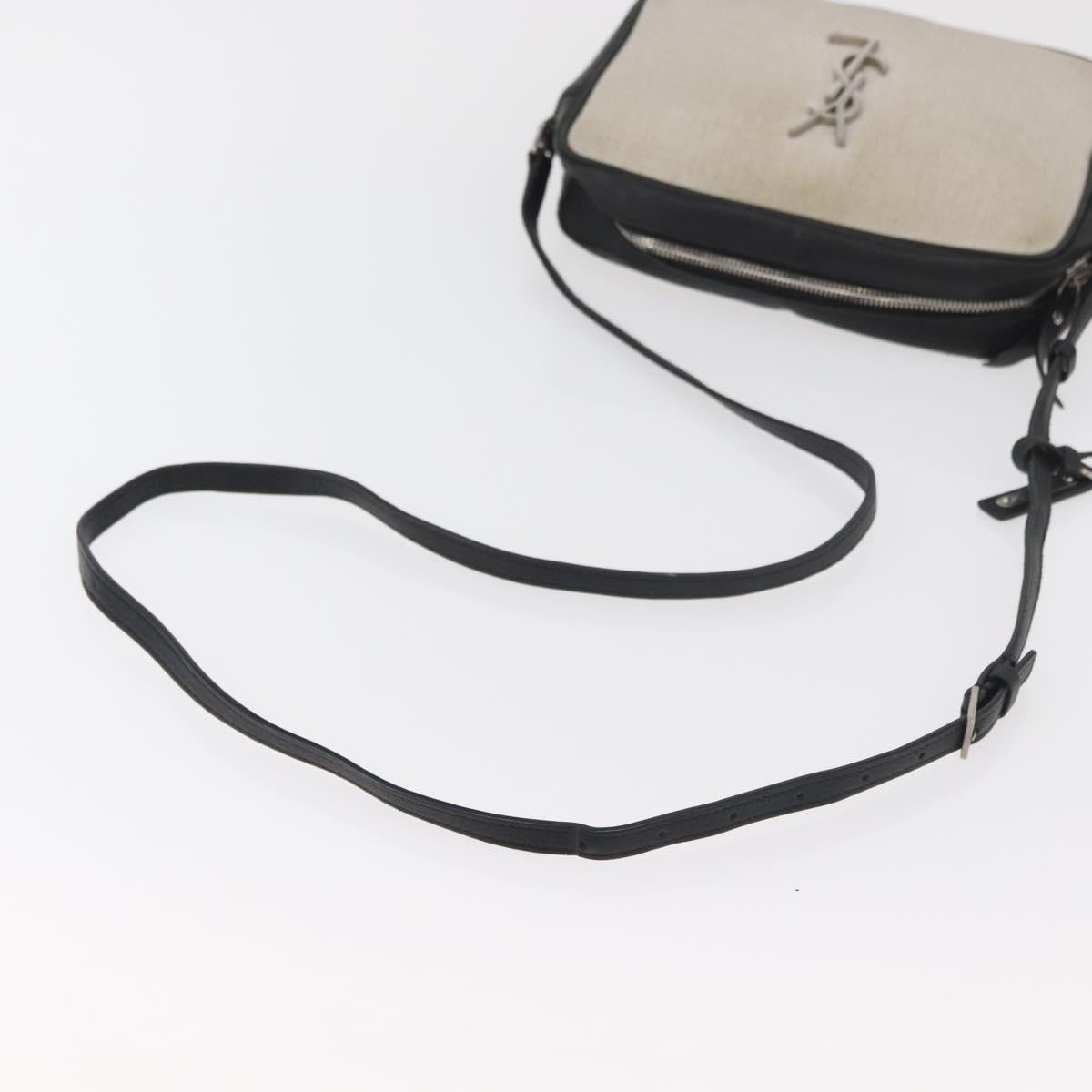 SAINT LAURENT Shoulder Bag Coated Canvas Silver Beige Auth bs35257