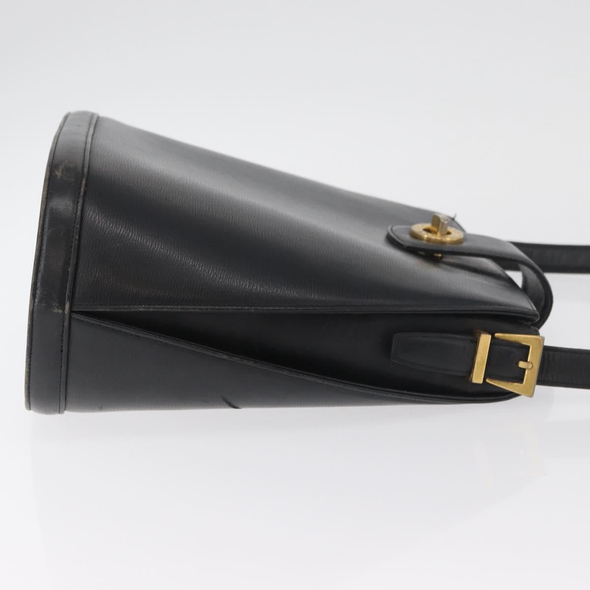 VALENTINO Shoulder Bag Leather Black Gold Auth bs35258