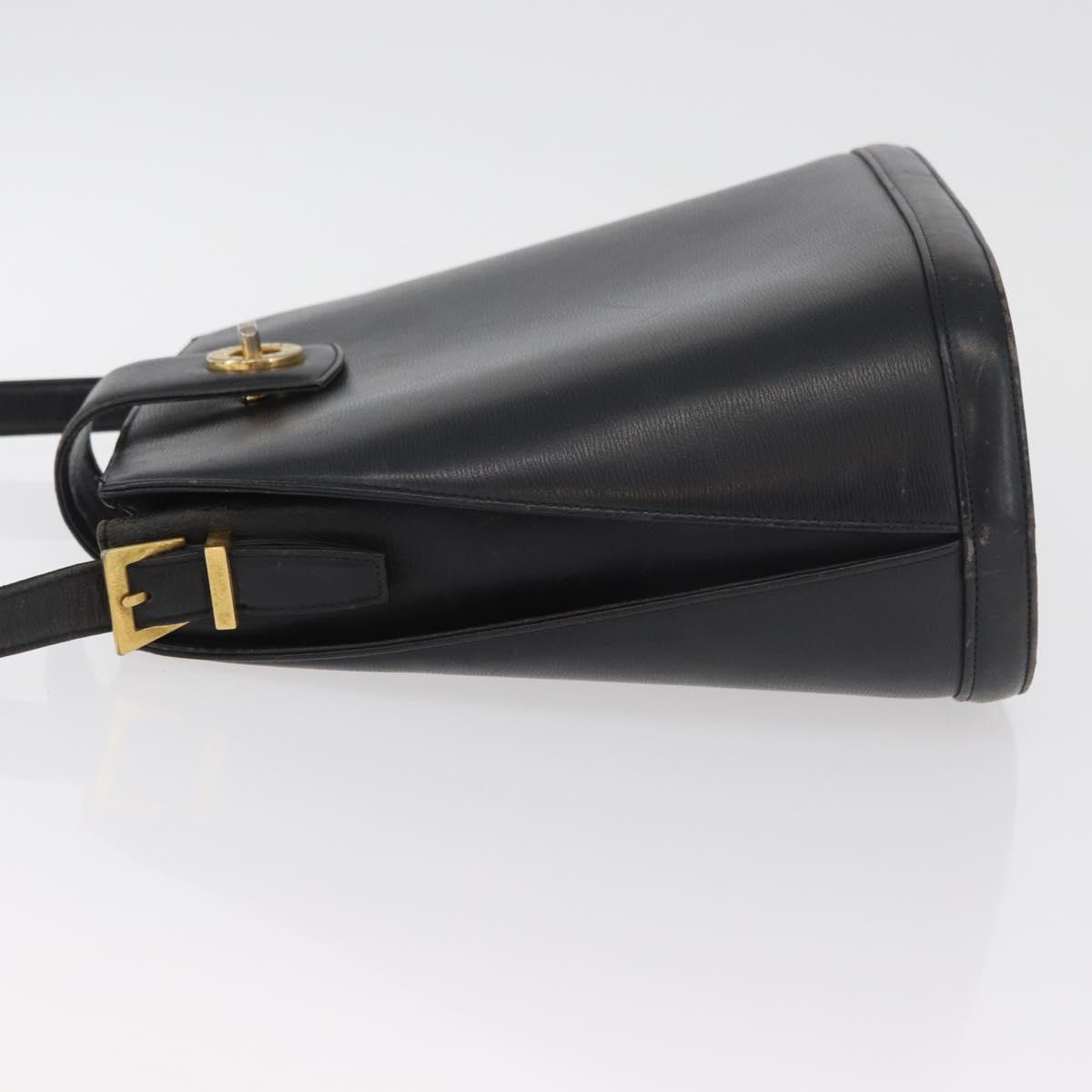 VALENTINO Shoulder Bag Leather Black Gold Auth bs35258
