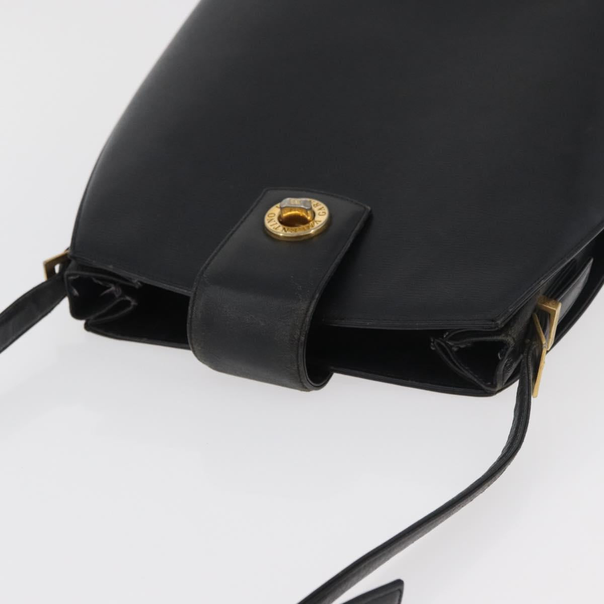 VALENTINO Shoulder Bag Leather Black Gold Auth bs35258