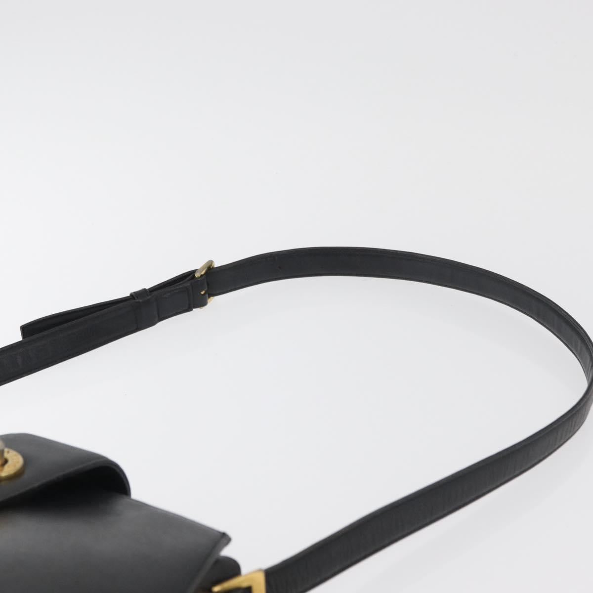 VALENTINO Shoulder Bag Leather Black Gold Auth bs35258