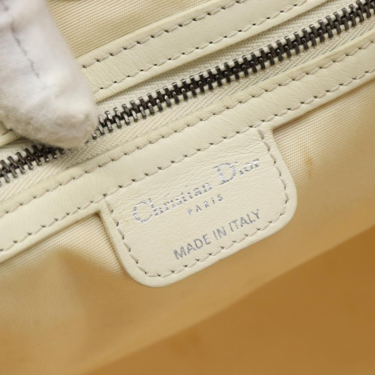 Christian Dior Lady Dior Wood Chain Bag Coated Canvas Ivory Silver Auth bs35259