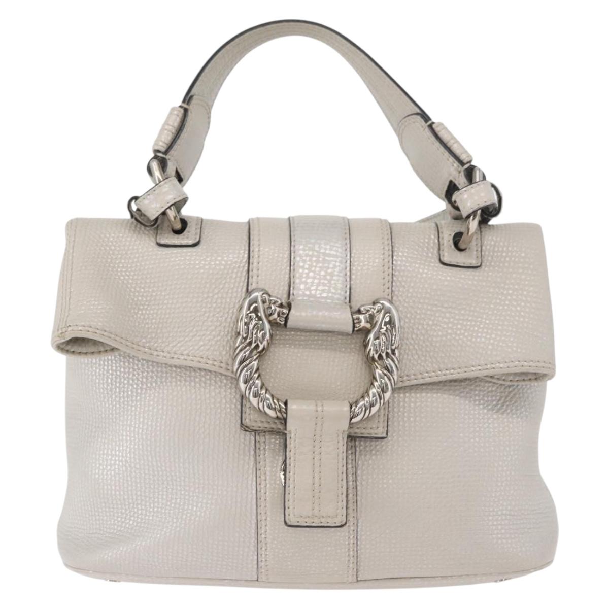 BVLGARI Hand Bag Leather 2way Silver Auth bs35260A