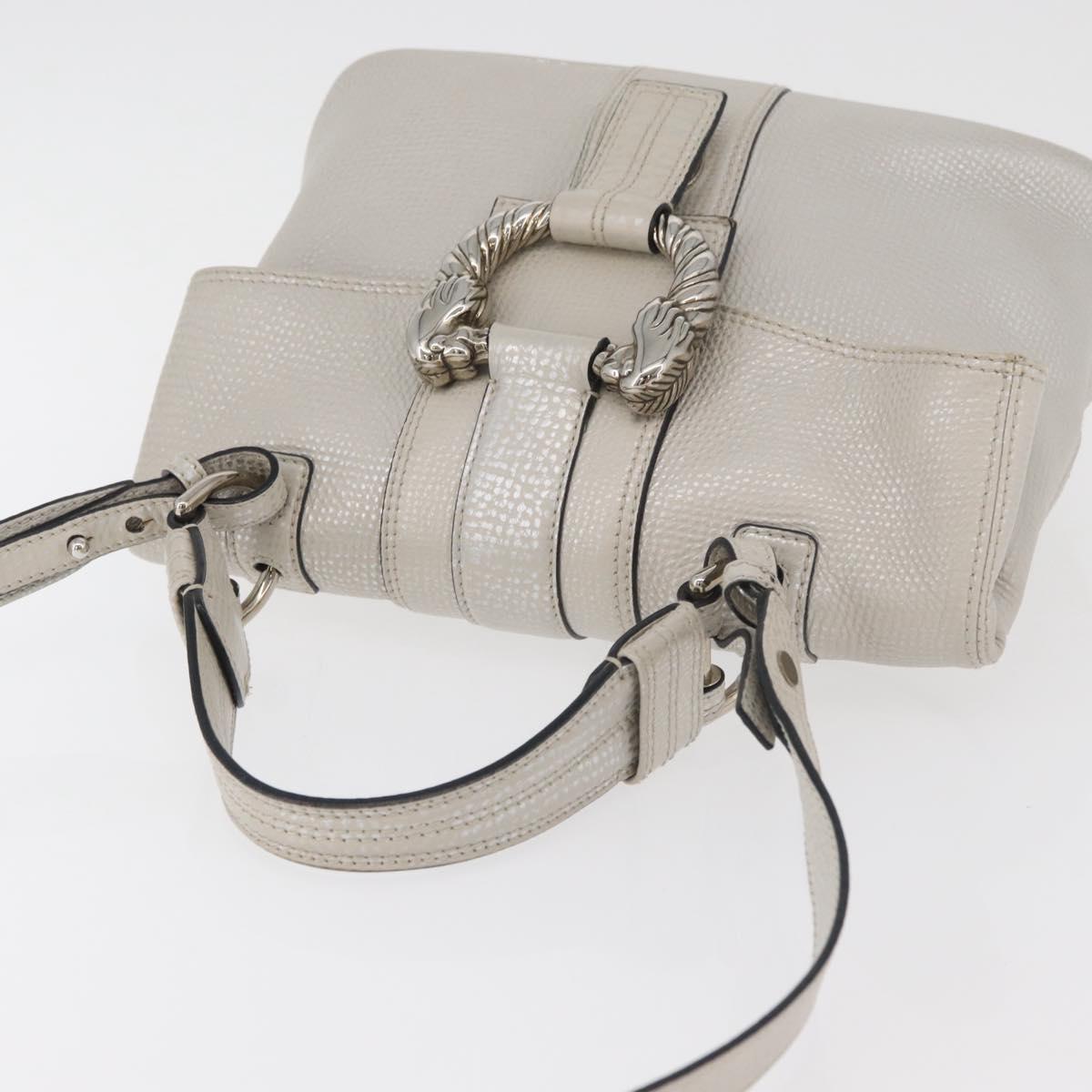 BVLGARI Hand Bag Leather 2way Silver Auth bs35260A