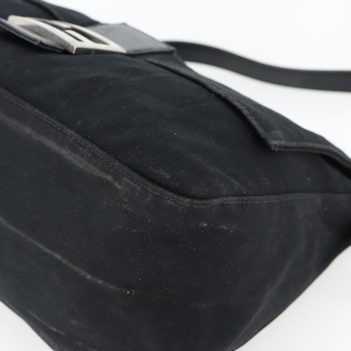 FENDI Mamma Baguette Shoulder Bag Jersey Black Silver Auth bs35262