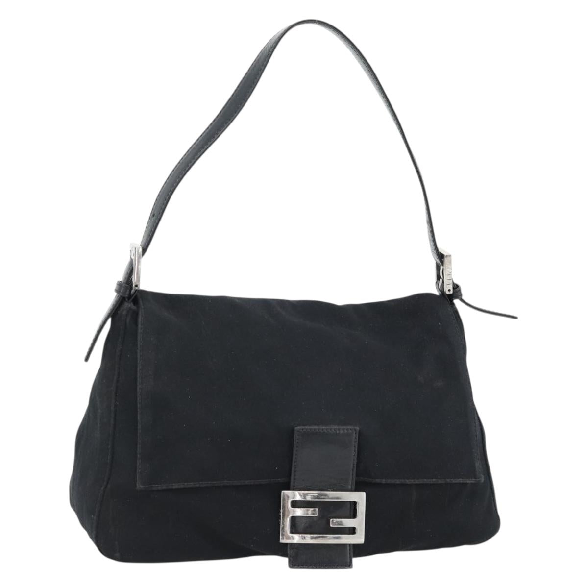 FENDI Mamma Baguette Shoulder Bag Jersey Black Silver Auth bs35262
