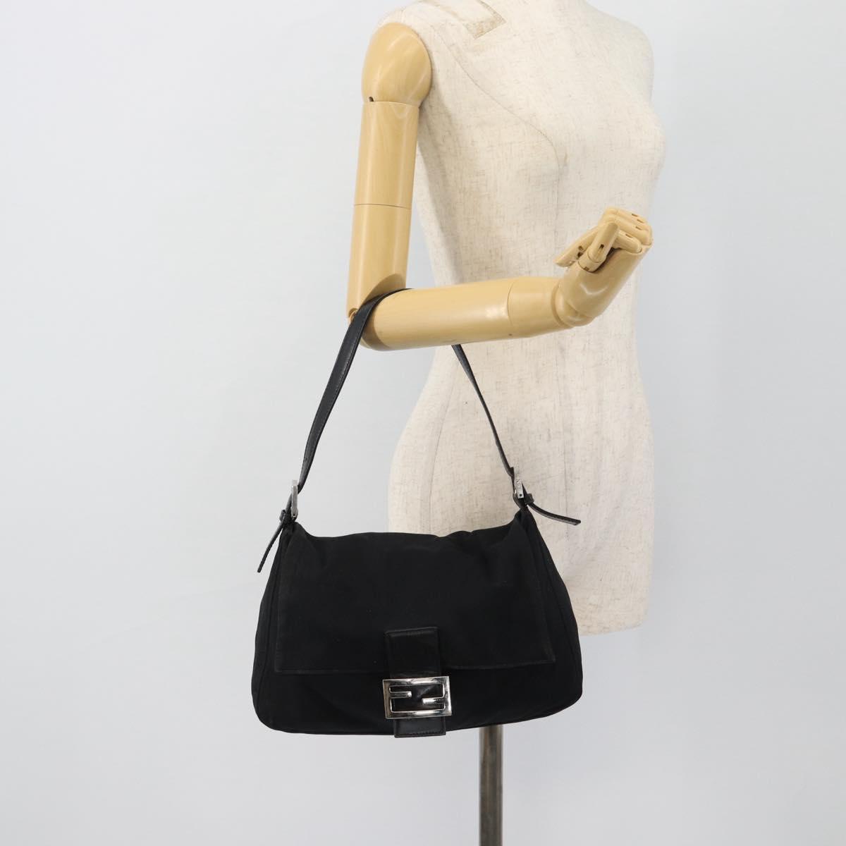 FENDI Mamma Baguette Shoulder Bag Jersey Black Silver Auth bs35262