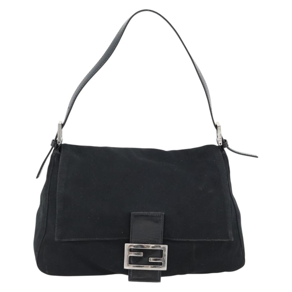 FENDI Mamma Baguette Shoulder Bag Jersey Black Silver Auth bs35262