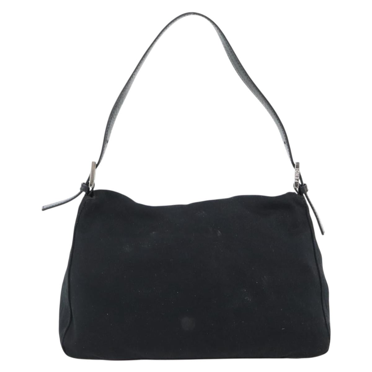 FENDI Mamma Baguette Shoulder Bag Jersey Black Silver Auth bs35262