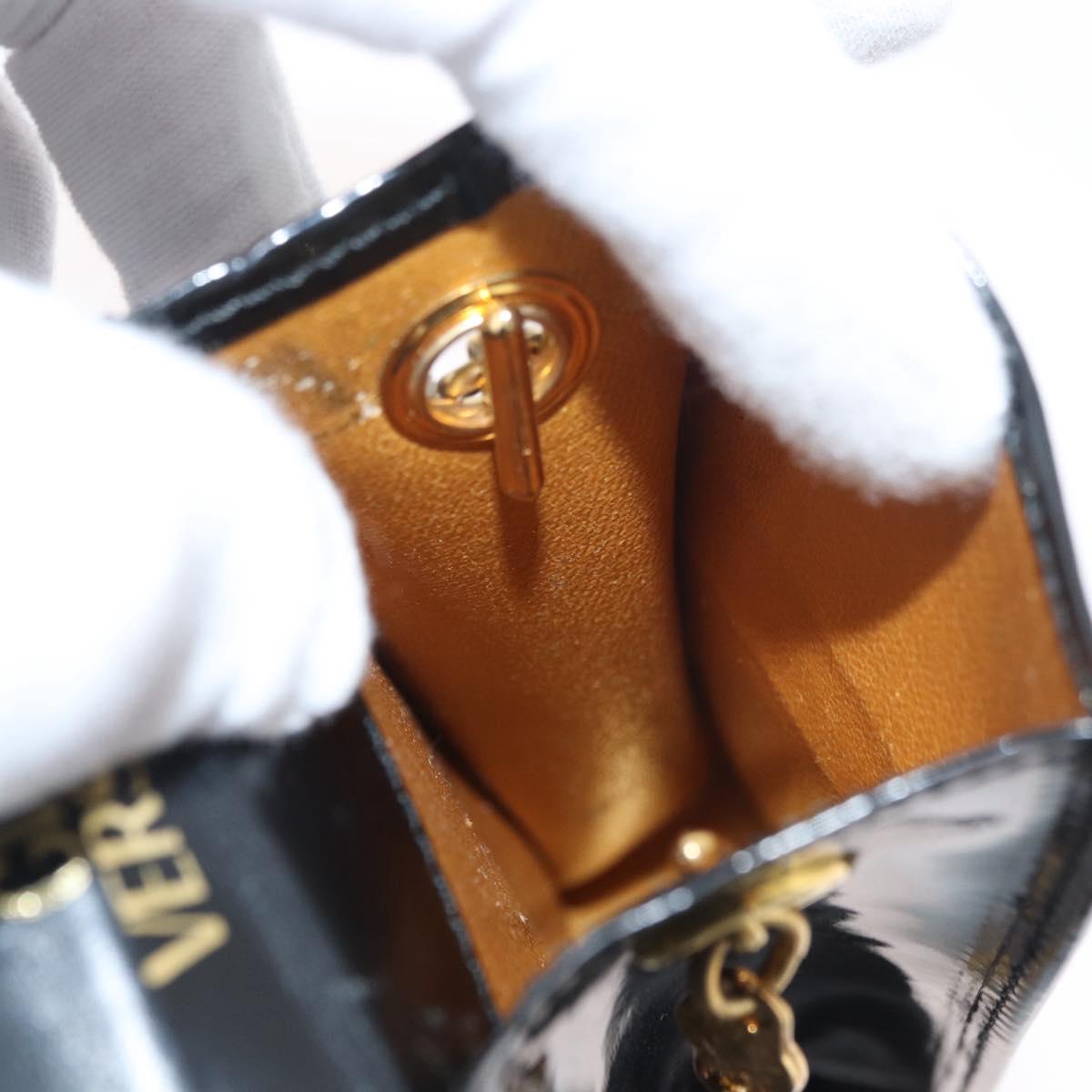 Gianni Versace Chain Shoulder Pouch Patent leather Black Gold Auth bs35263