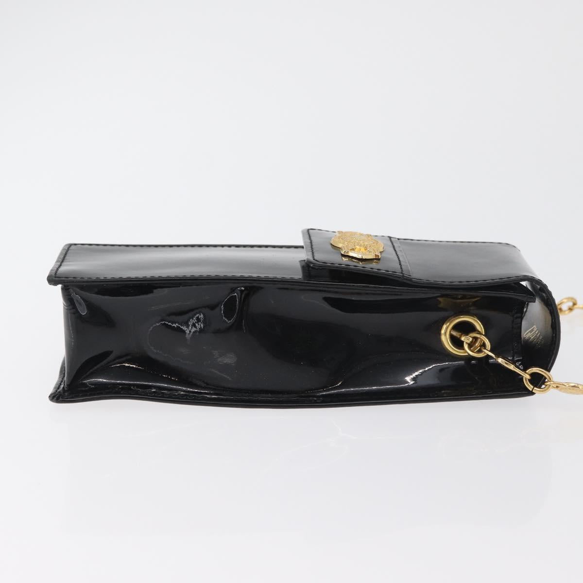 Gianni Versace Chain Shoulder Pouch Patent leather Black Gold Auth bs35263