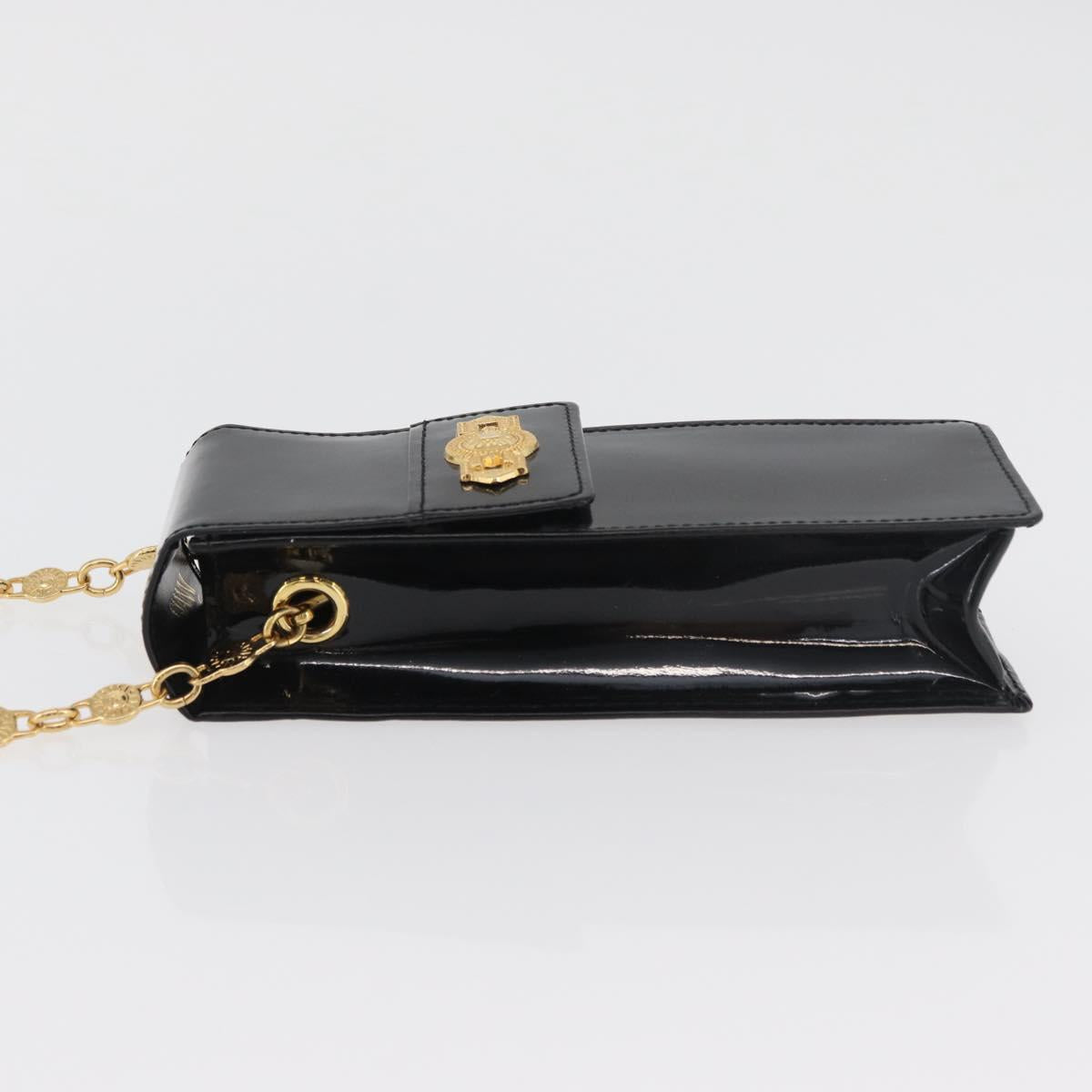 Gianni Versace Chain Shoulder Pouch Patent leather Black Gold Auth bs35263