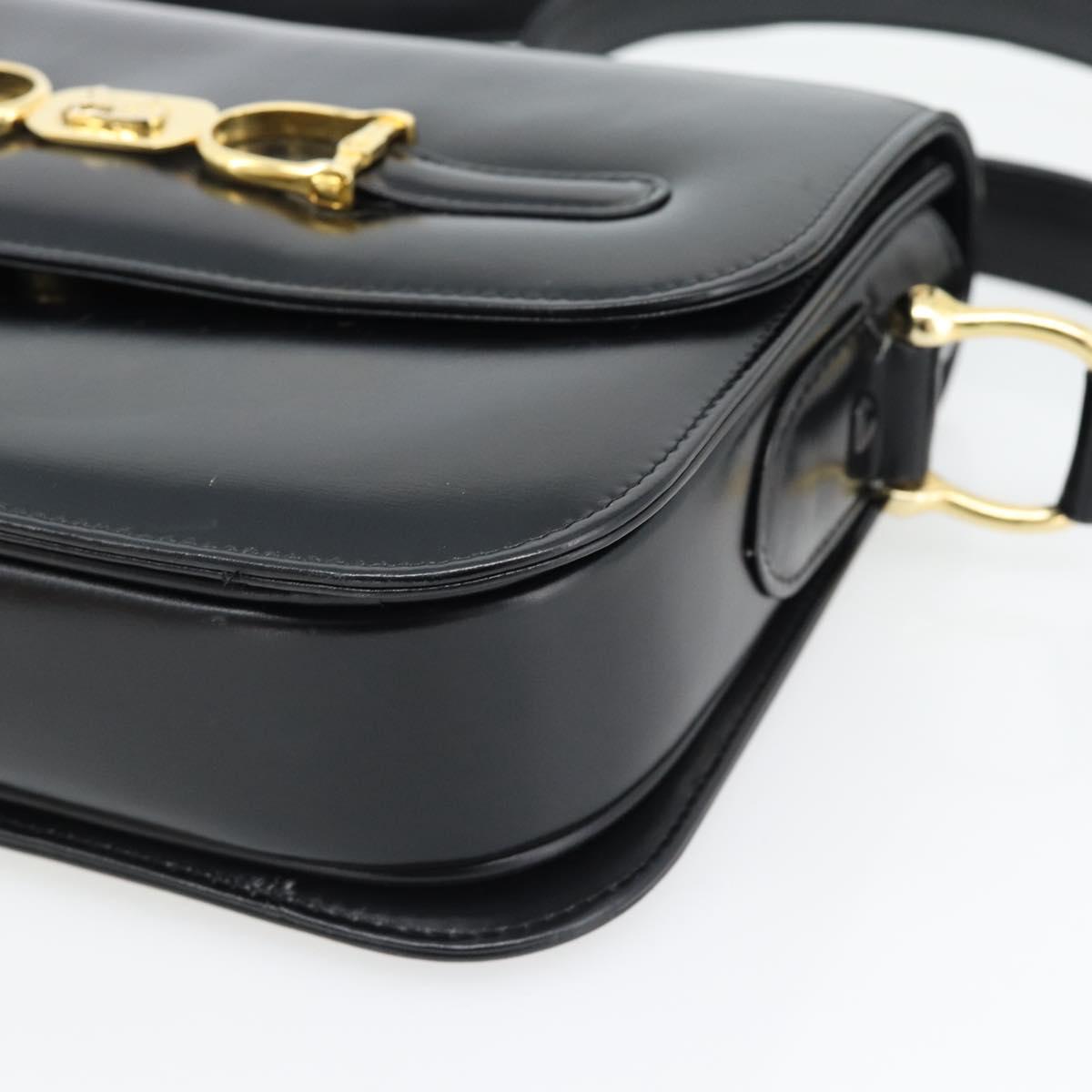 CELINE Horse Carriage Shoulder Bag Leather Black Gold Auth bs35269