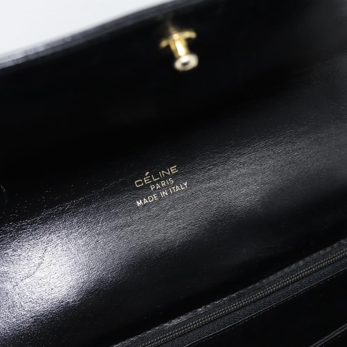 CELINE Horse Carriage Shoulder Bag Leather Black Gold Auth bs35269