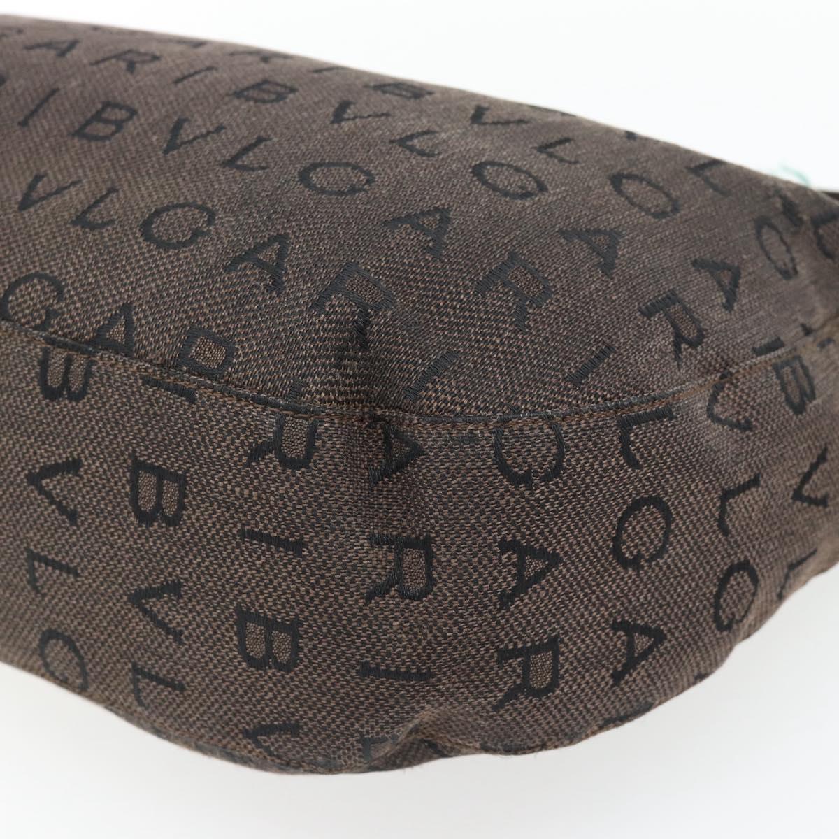 BVLGARI Logo Mania Shoulder Bag Canvas Brown Gold Auth bs35281