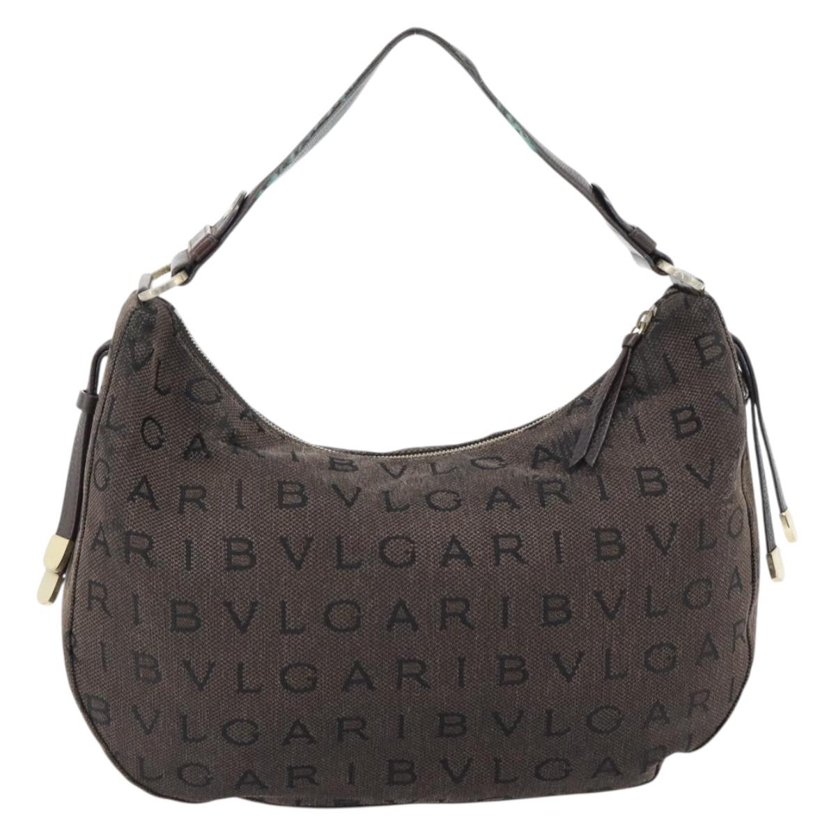 BVLGARI Logo Mania Shoulder Bag Canvas Brown Gold Auth bs35281