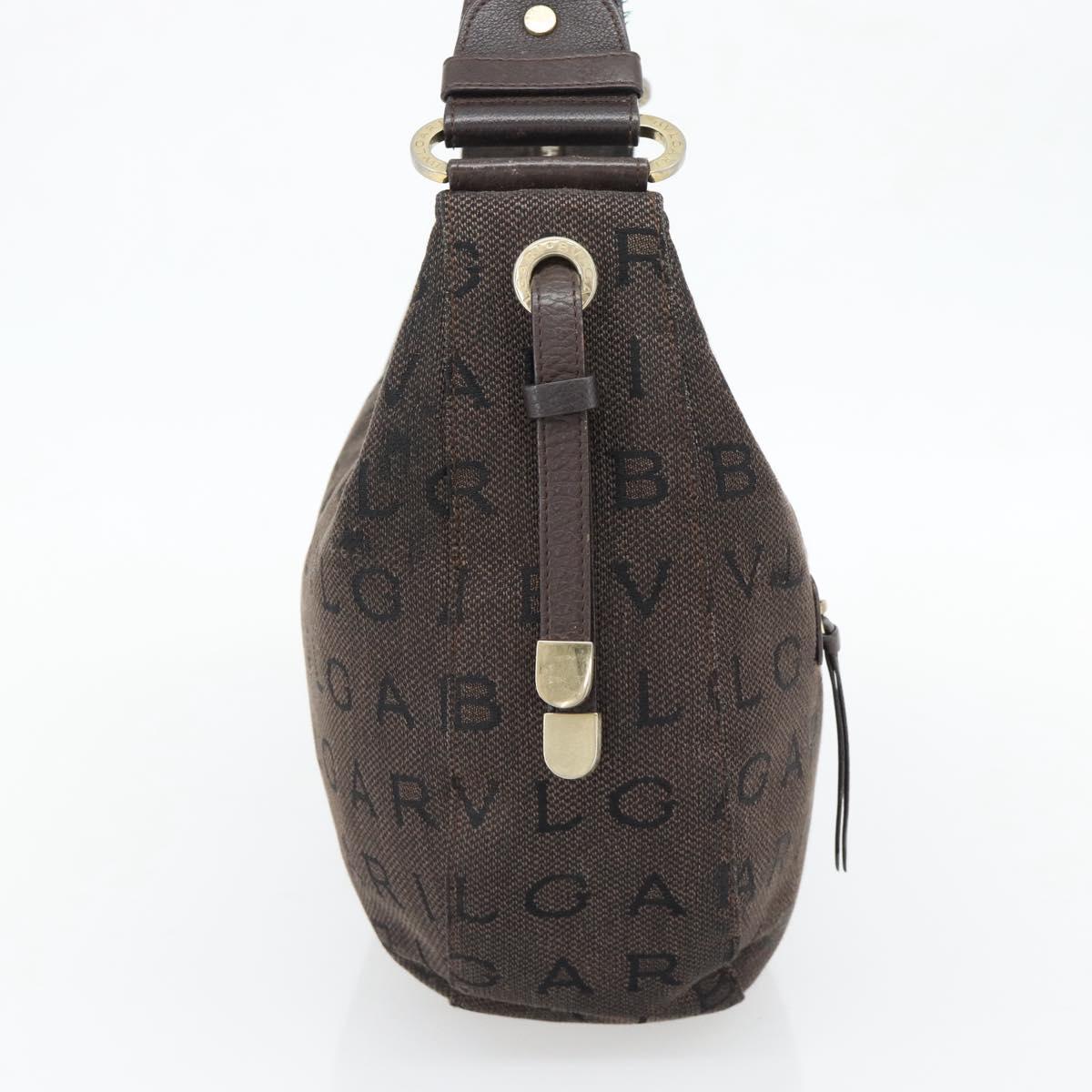 BVLGARI Logo Mania Shoulder Bag Canvas Brown Gold Auth bs35281