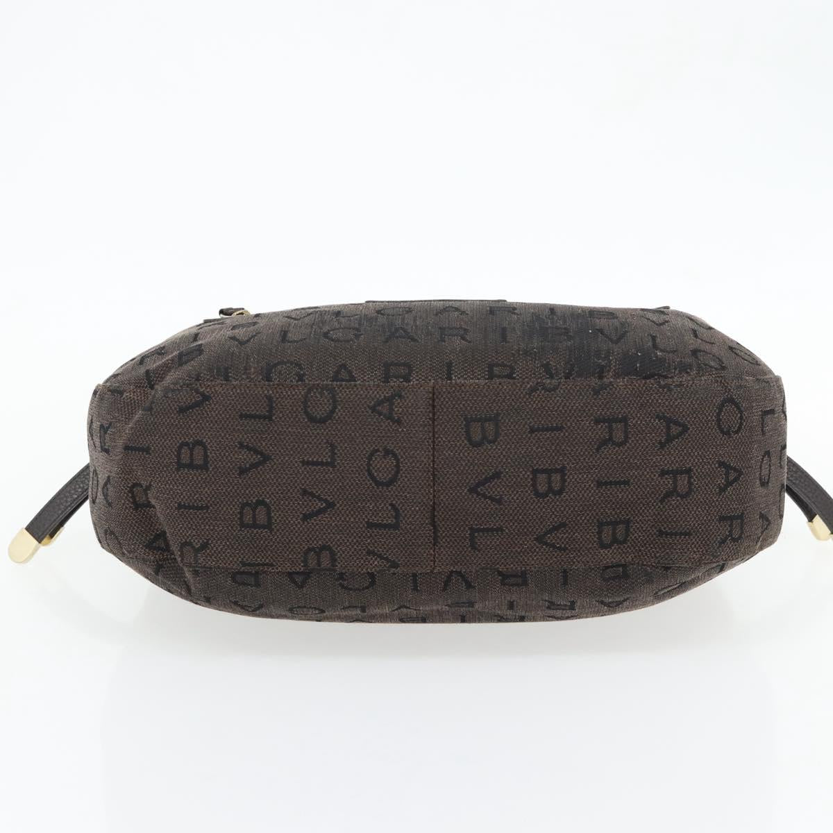 BVLGARI Logo Mania Shoulder Bag Canvas Brown Gold Auth bs35281
