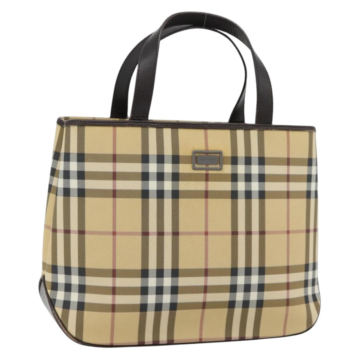 BURBERRY Nova Check Hand Bag PVC Beige Auth bs35282