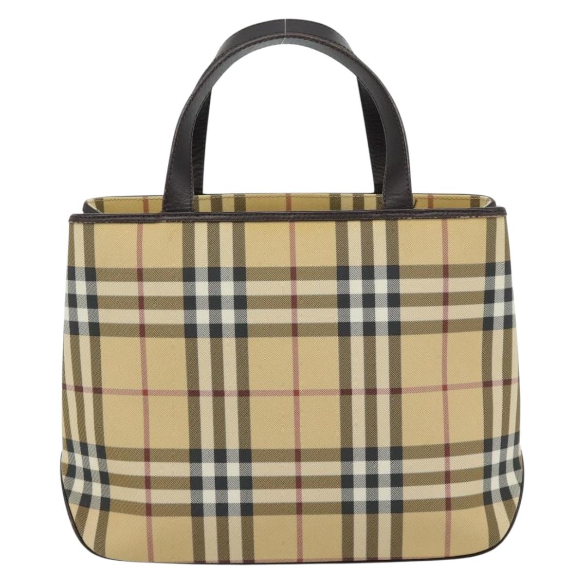 BURBERRY Nova Check Hand Bag PVC Beige Auth bs35282