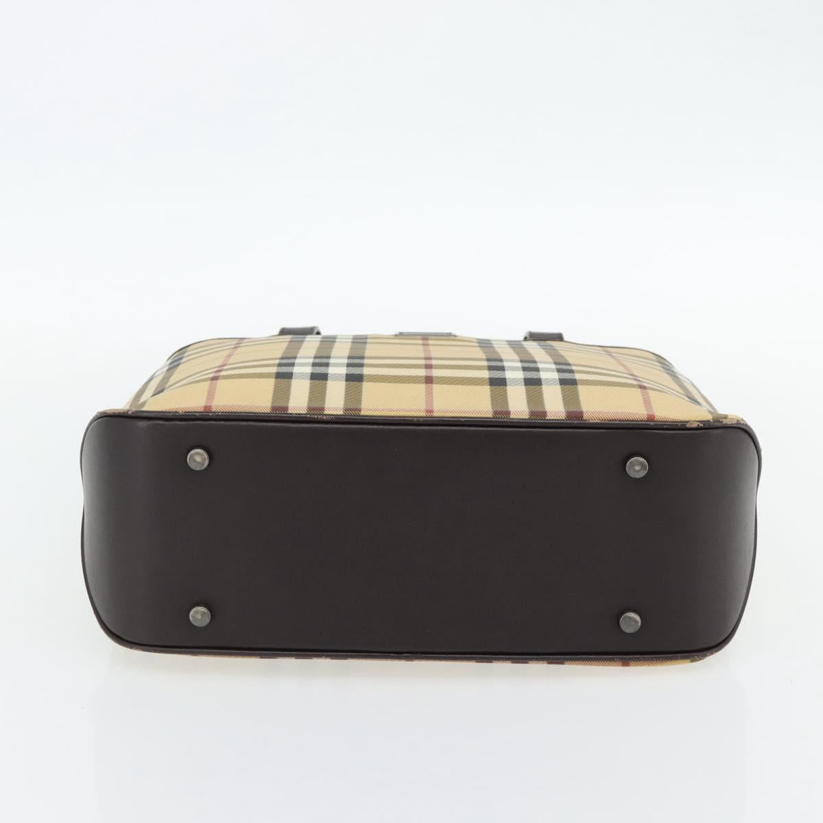 BURBERRY Nova Check Hand Bag PVC Beige Auth bs35282