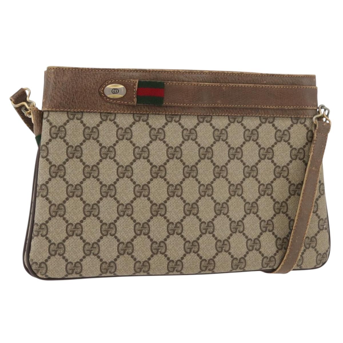 GUCCI GG Supreme Web Sherry Line Bag PVC Beige Gold 904 02 035 Auth bs35284