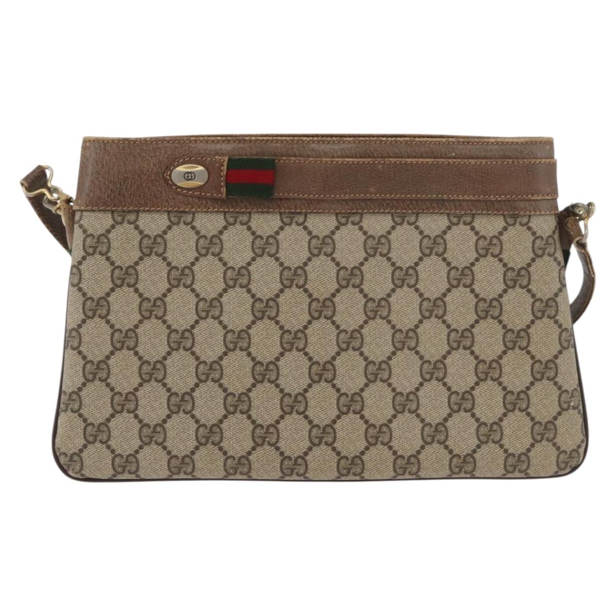 GUCCI GG Supreme Web Sherry Line Bag PVC Beige Gold 904 02 035 Auth bs35284