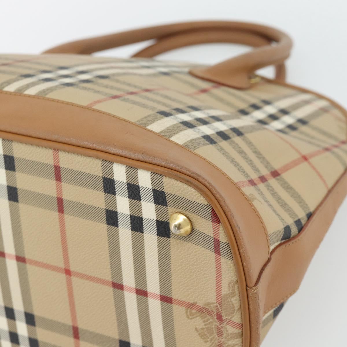 Burberrys Nova Check Hand Bag PVC Beige Gold Auth bs35285