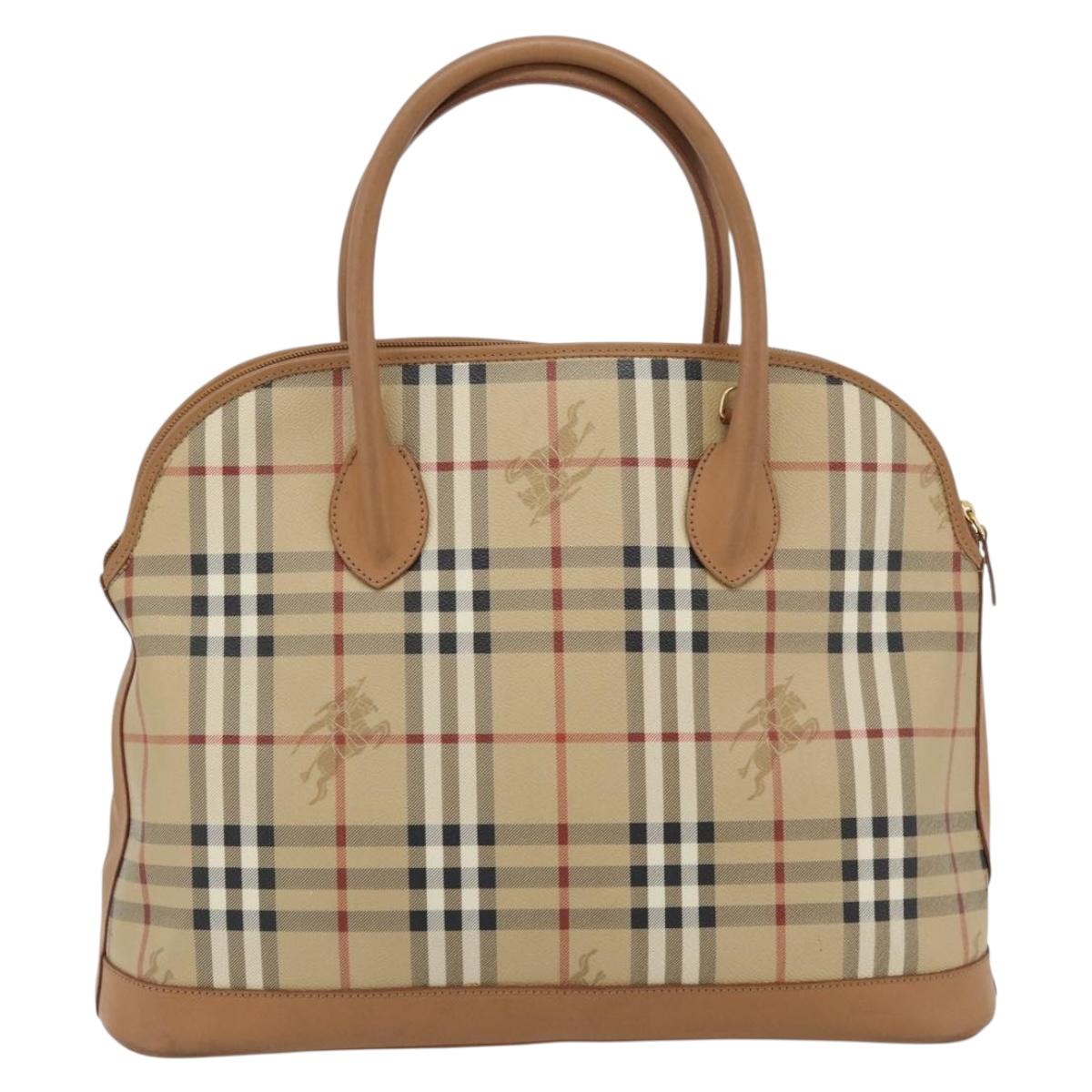 Burberrys Nova Check Hand Bag PVC Beige Gold Auth bs35285