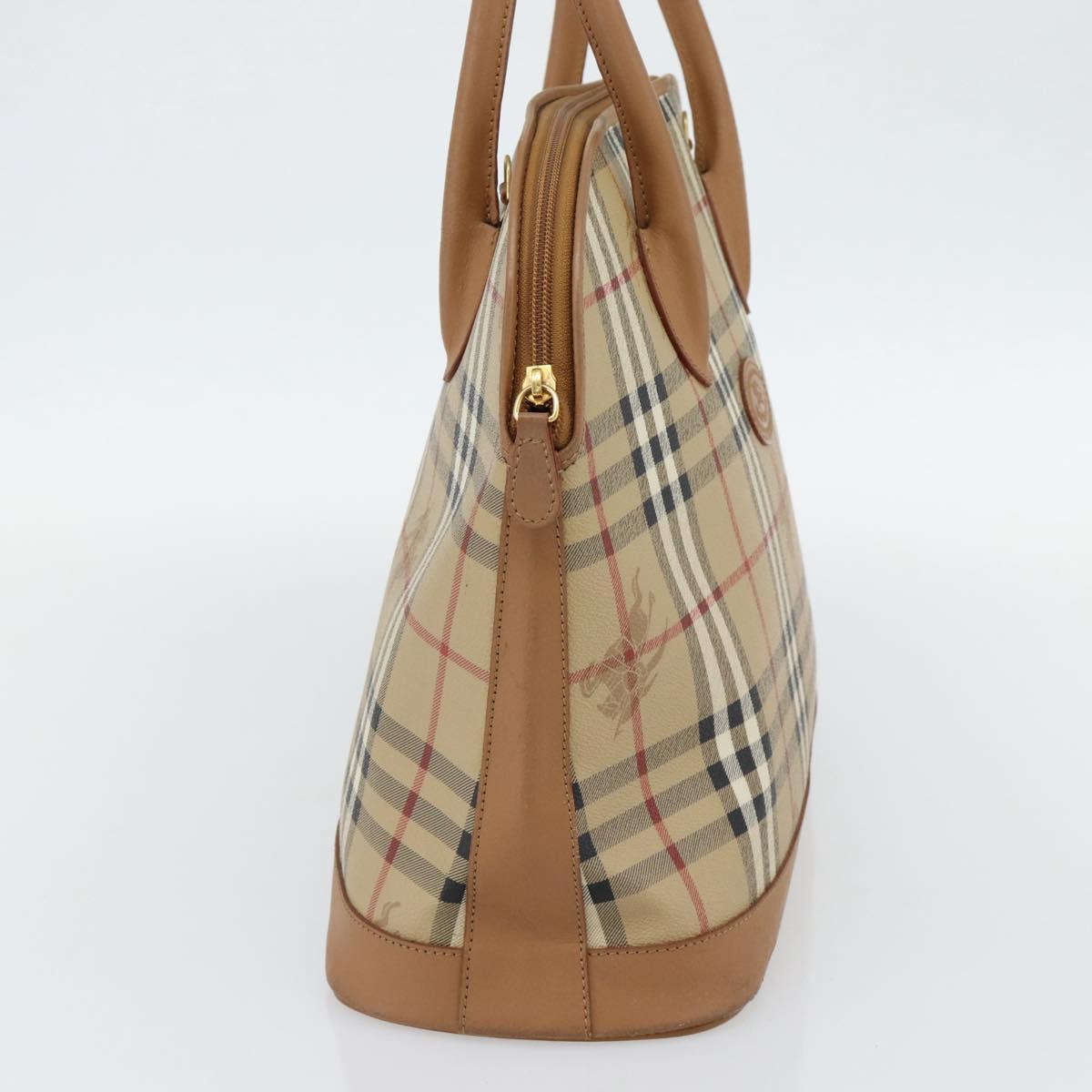Burberrys Nova Check Hand Bag PVC Beige Gold Auth bs35285