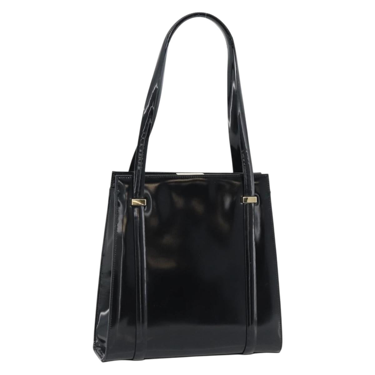 GUCCI Tote Bag Patent leather Black Gold 001 781 1735 Auth bs35287
