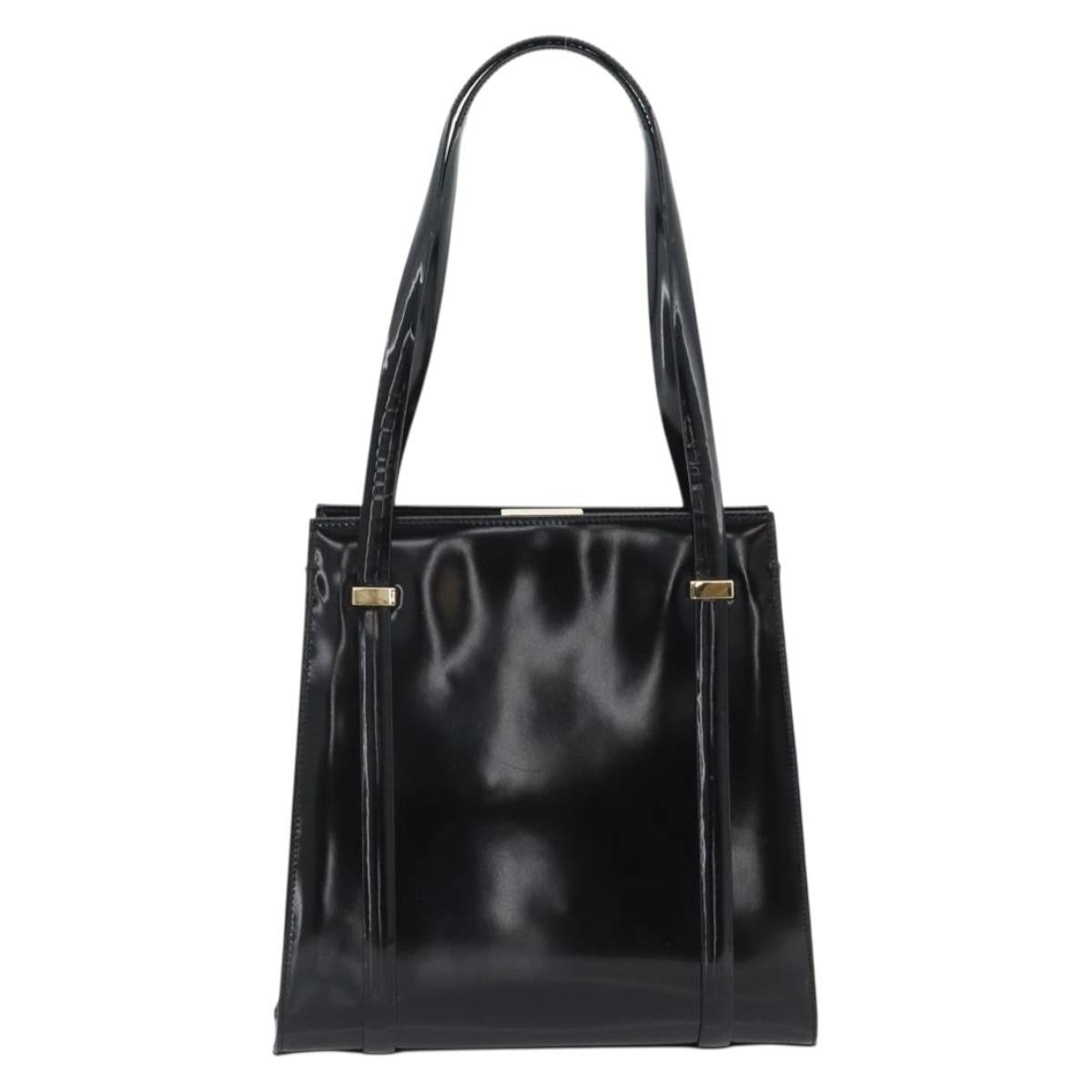 GUCCI Tote Bag Patent leather Black Gold 001 781 1735 Auth bs35287