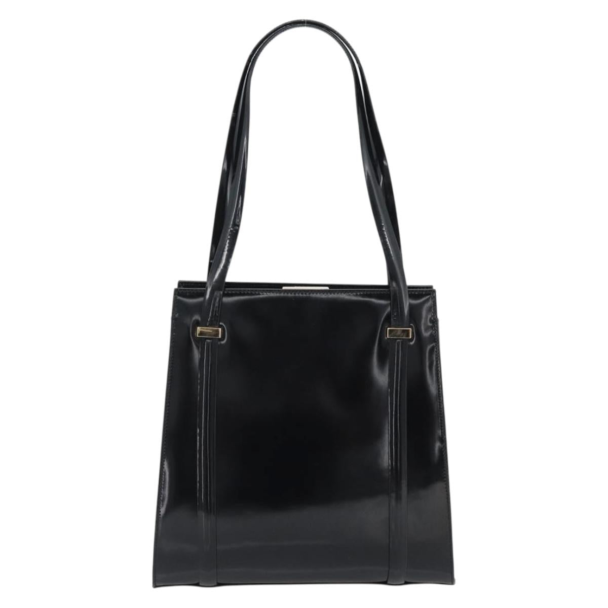GUCCI Tote Bag Patent leather Black Gold 001 781 1735 Auth bs35287