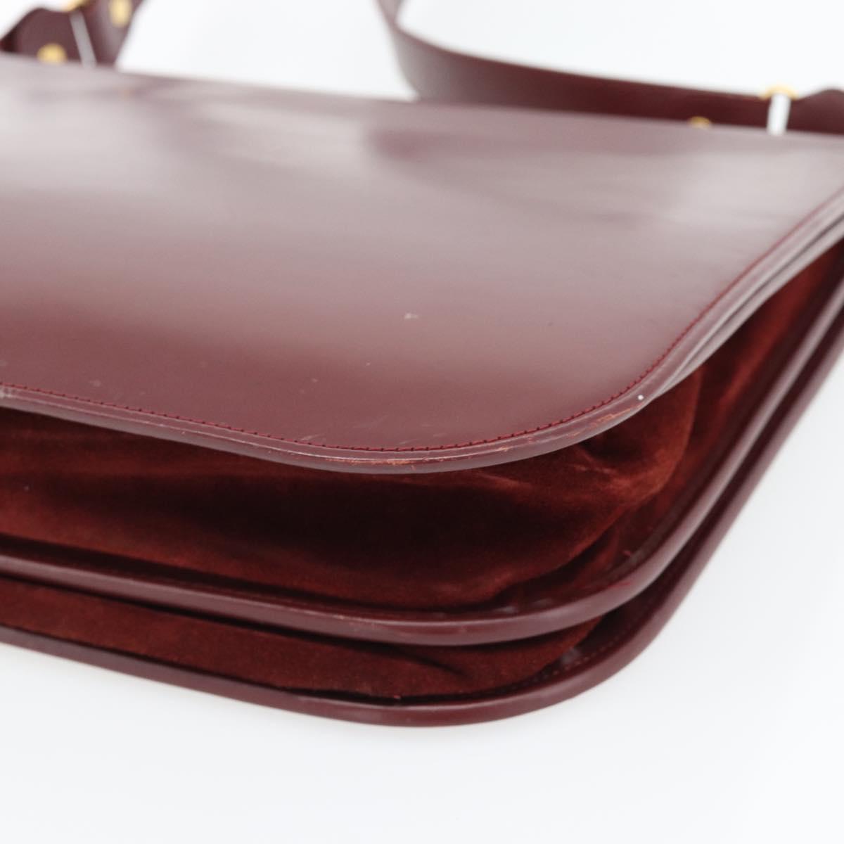 CARTIER Must Line Shoulder Bag Leather Bordeaux Gold Auth bs35291