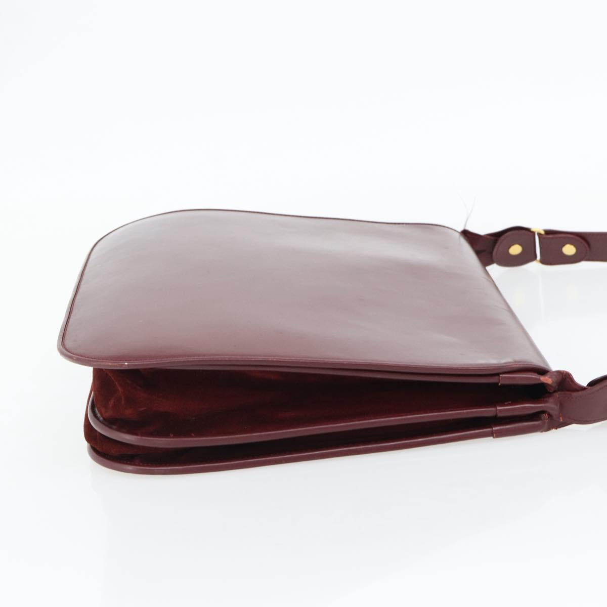 CARTIER Must Line Shoulder Bag Leather Bordeaux Gold Auth bs35291