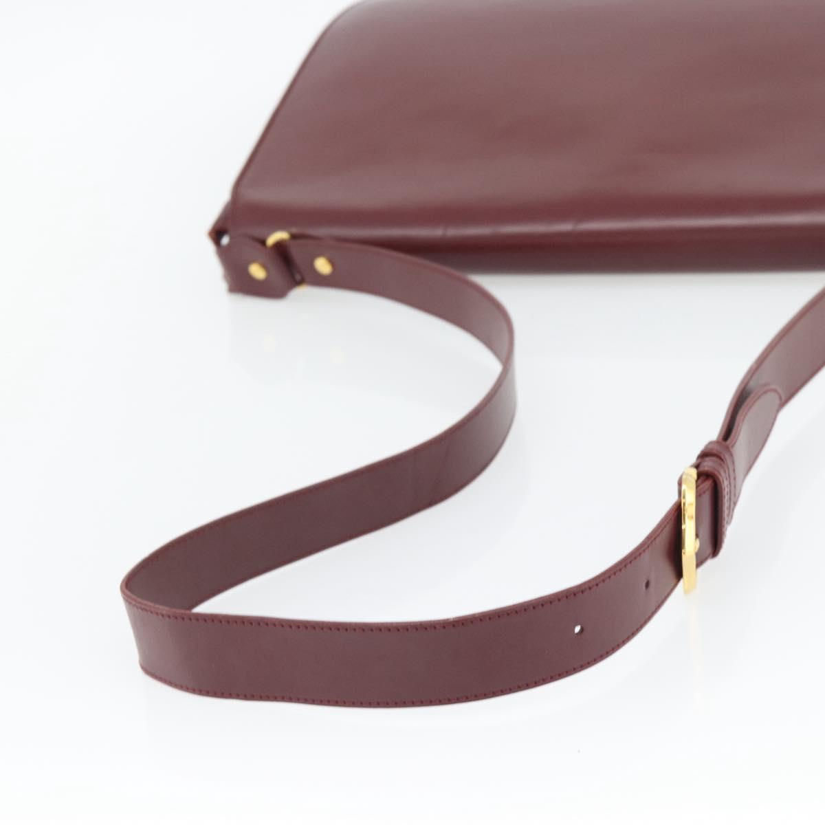 CARTIER Must Line Shoulder Bag Leather Bordeaux Gold Auth bs35291