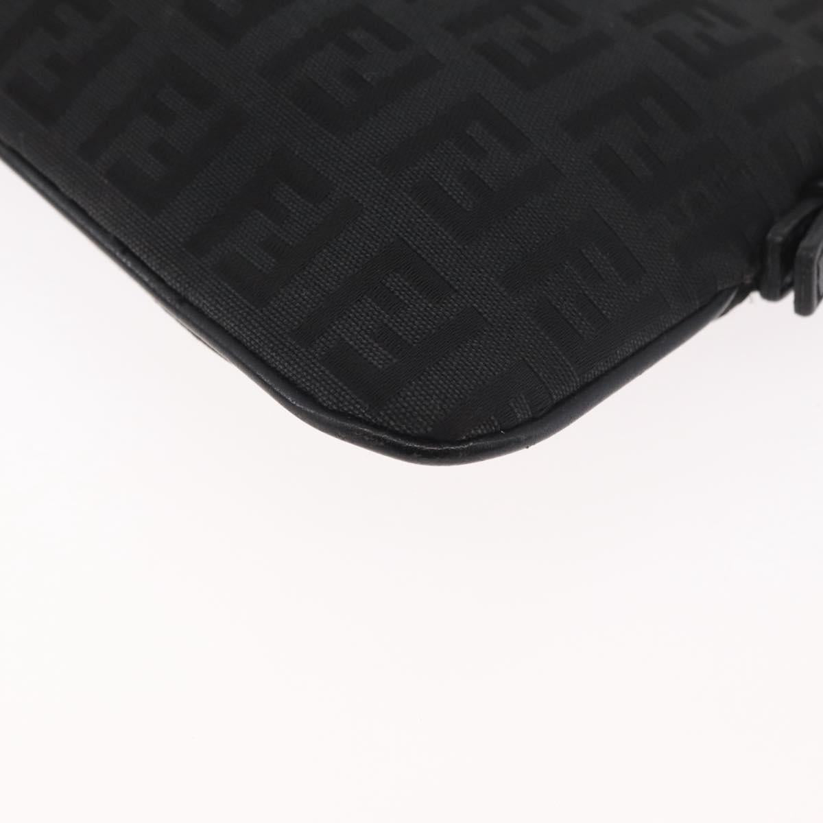 FENDI Zucchino Canvas Chain Shoulder Bag Black Gold Auth bs35294A