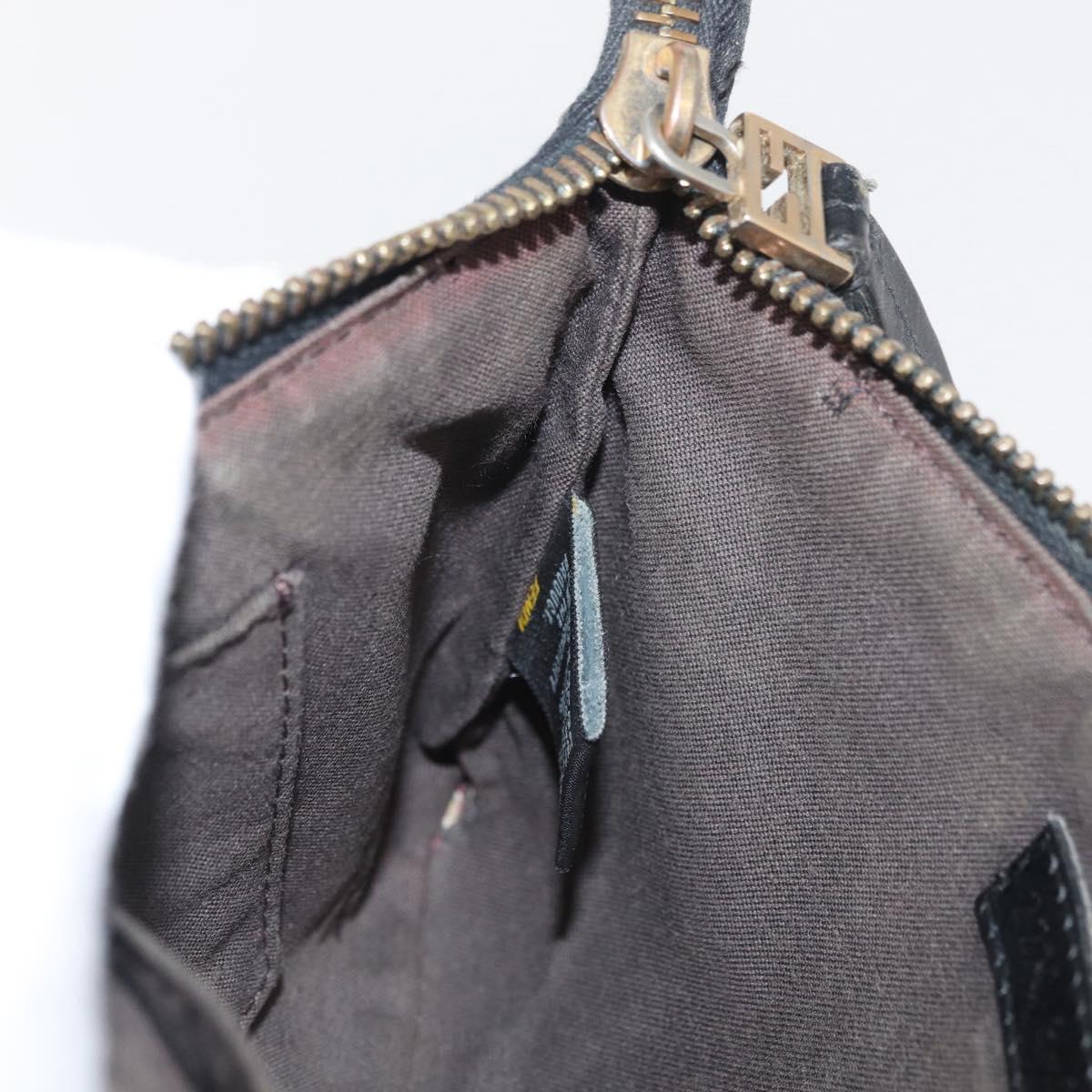 FENDI Zucchino Canvas Chain Shoulder Bag Black Gold Auth bs35294A