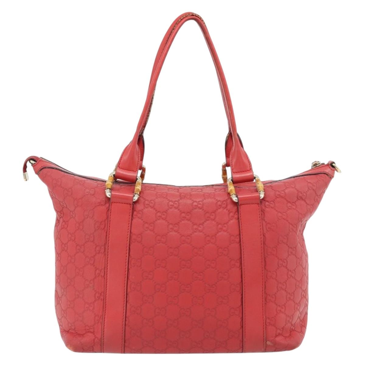 GUCCI GG Canvas Guccissima bamboo Hand Bag Leather Red Gold 339548 Auth bs35296