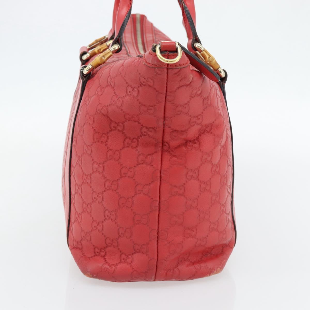 GUCCI GG Canvas Guccissima bamboo Hand Bag Leather Red Gold 339548 Auth bs35296
