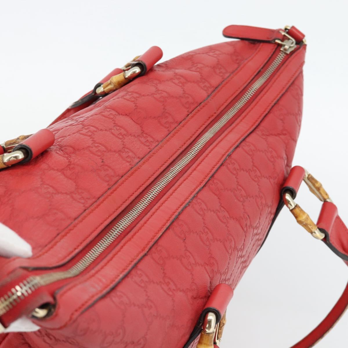 GUCCI GG Canvas Guccissima bamboo Hand Bag Leather Red Gold 339548 Auth bs35296