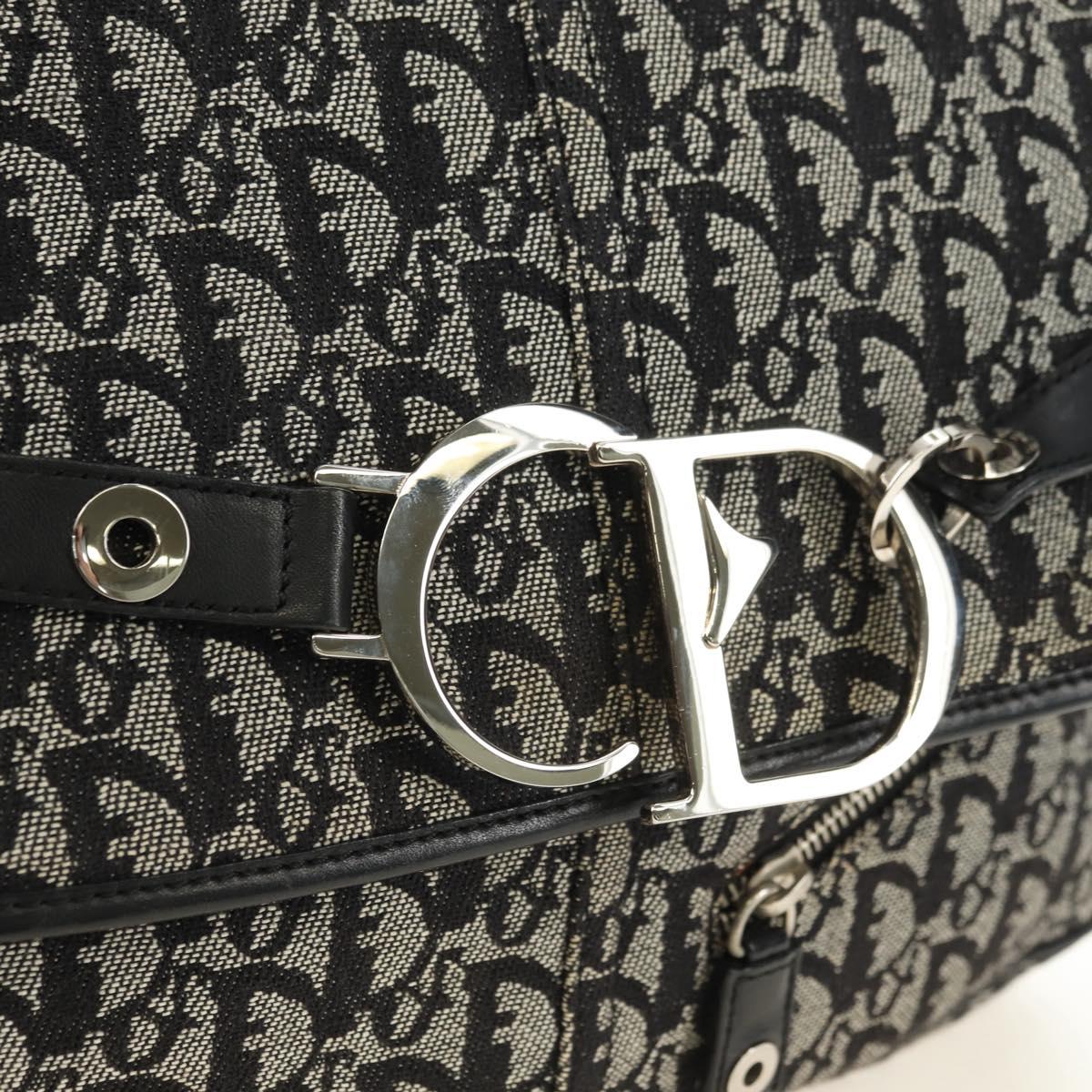 Christian Dior Trotter Canvas Shoulder Bag Black Silver Auth bs35297SAV