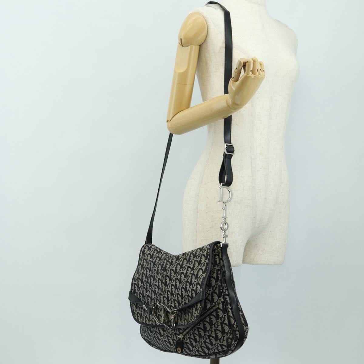 Christian Dior Trotter Canvas Shoulder Bag Black Silver Auth bs35297SAV