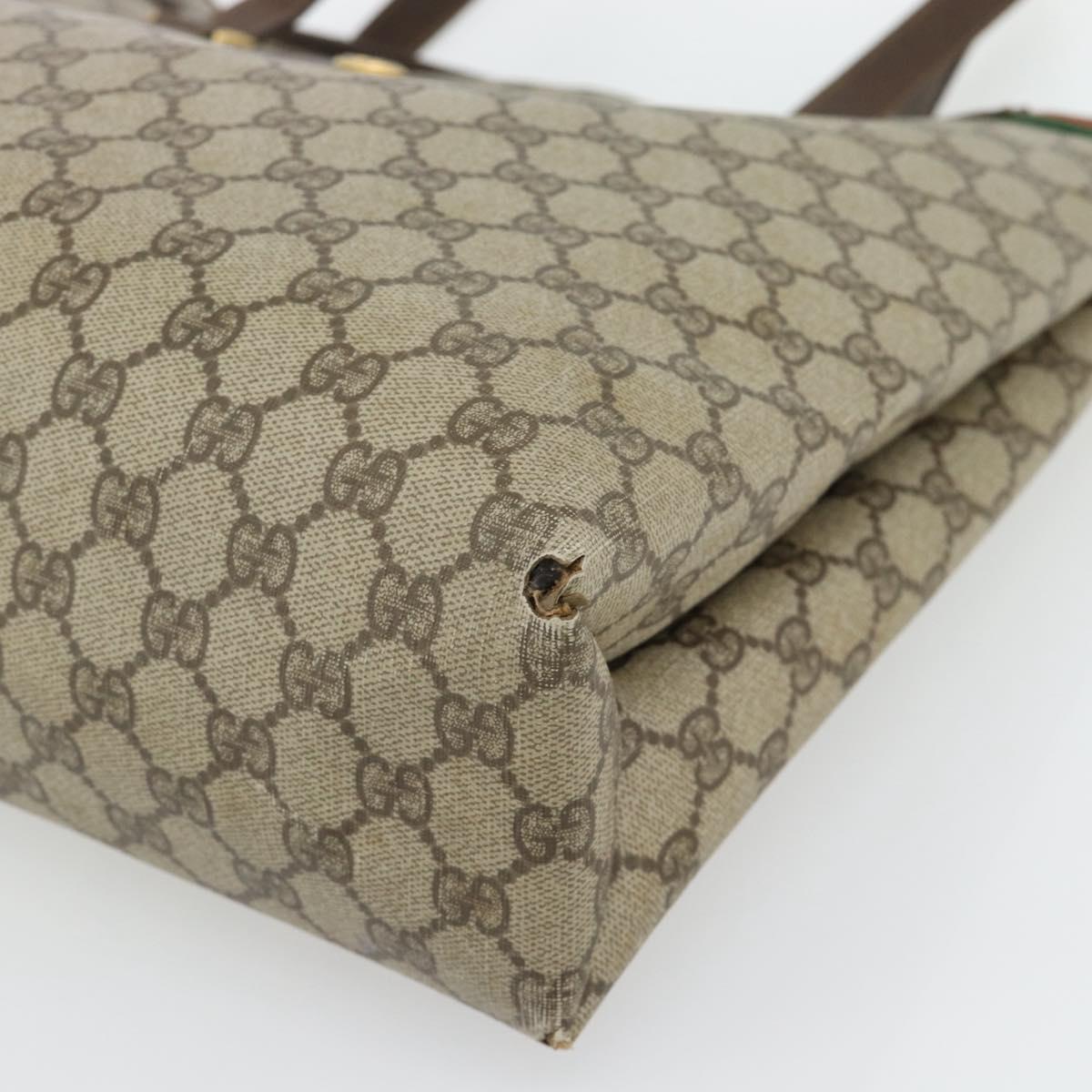 GUCCI GG Supreme Web Sherry Line Tote Bag PVC Beige Red 39 02 091 Auth bs35298