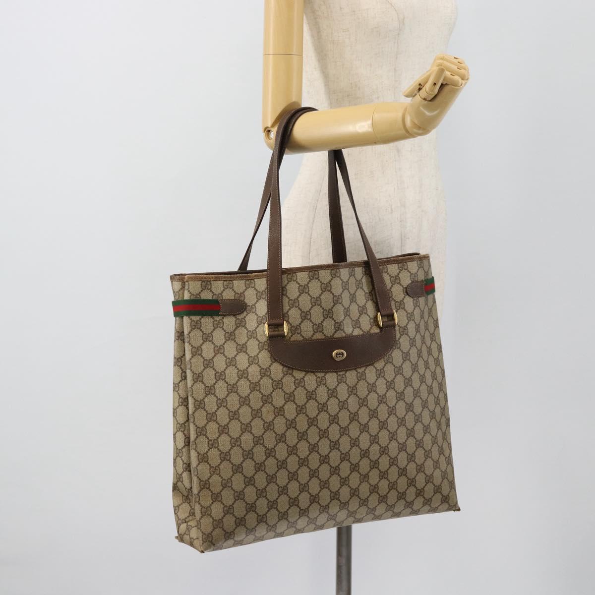 GUCCI GG Supreme Web Sherry Line Tote Bag PVC Beige Red 39 02 091 Auth bs35298