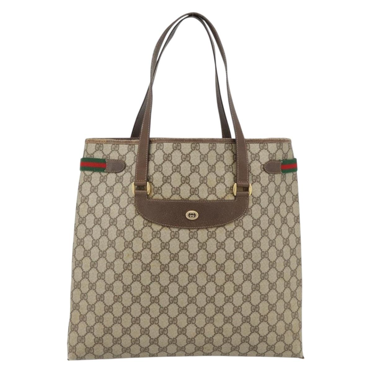 GUCCI GG Supreme Web Sherry Line Tote Bag PVC Beige Red 39 02 091 Auth bs35298